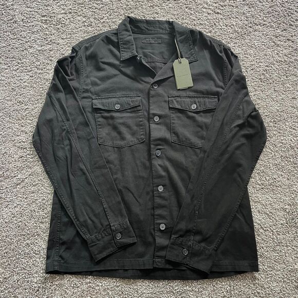 NEW AllSaints Spotter Slim Fit Overshirt Long Sleeve Button Up Black Mens 2XL - Picture 1 of 7